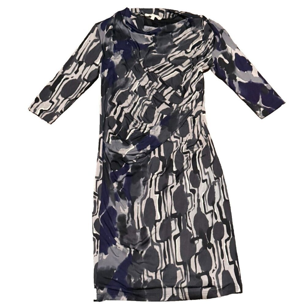 Max Mara draped Y2K dress grey black purple silk knit jersey abstract print- 38